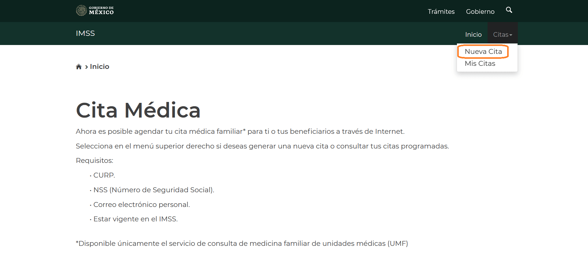 Trámite IMSS - Cita médica