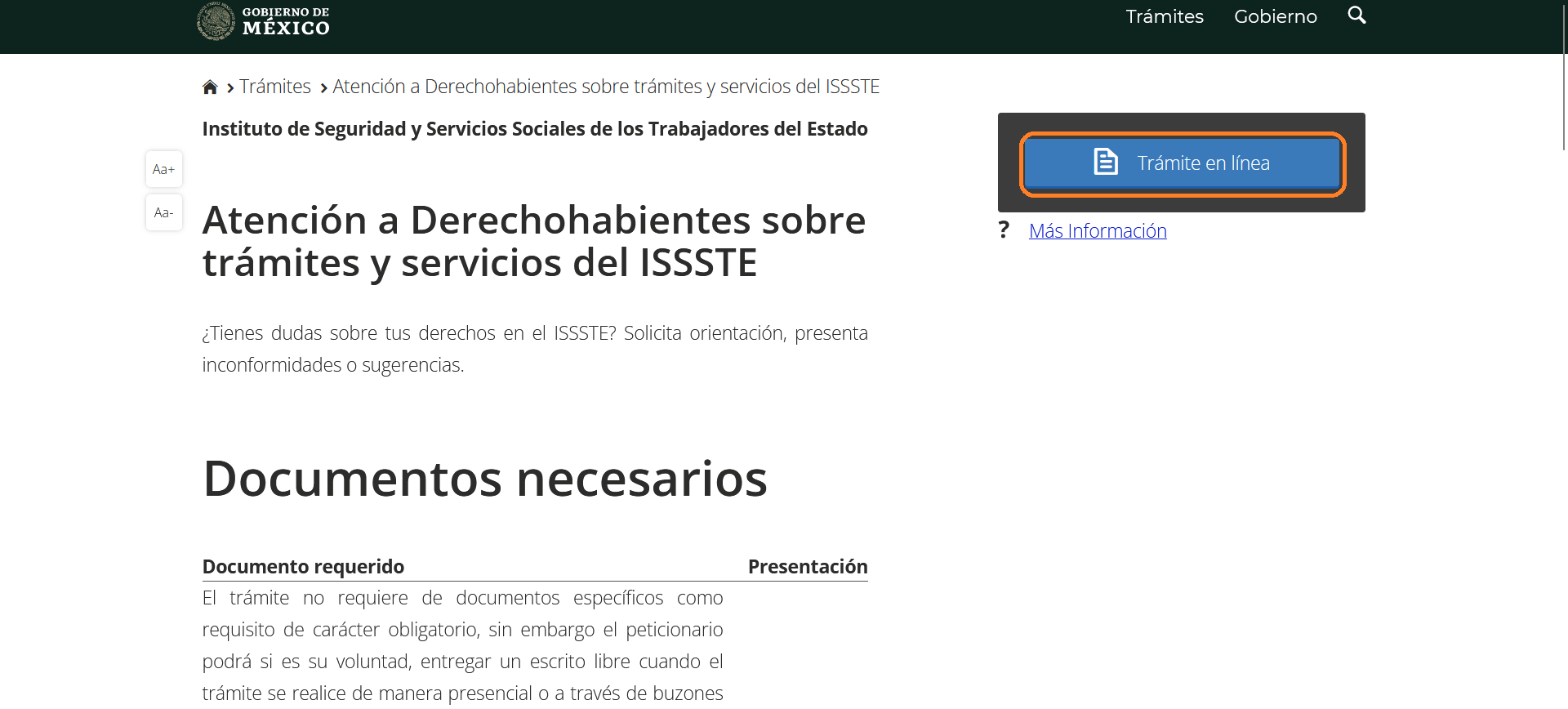 Trámite en línea ISSSTE