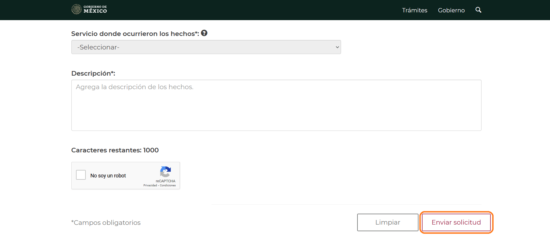 Trámite ISSSTE - Enviar solicitud