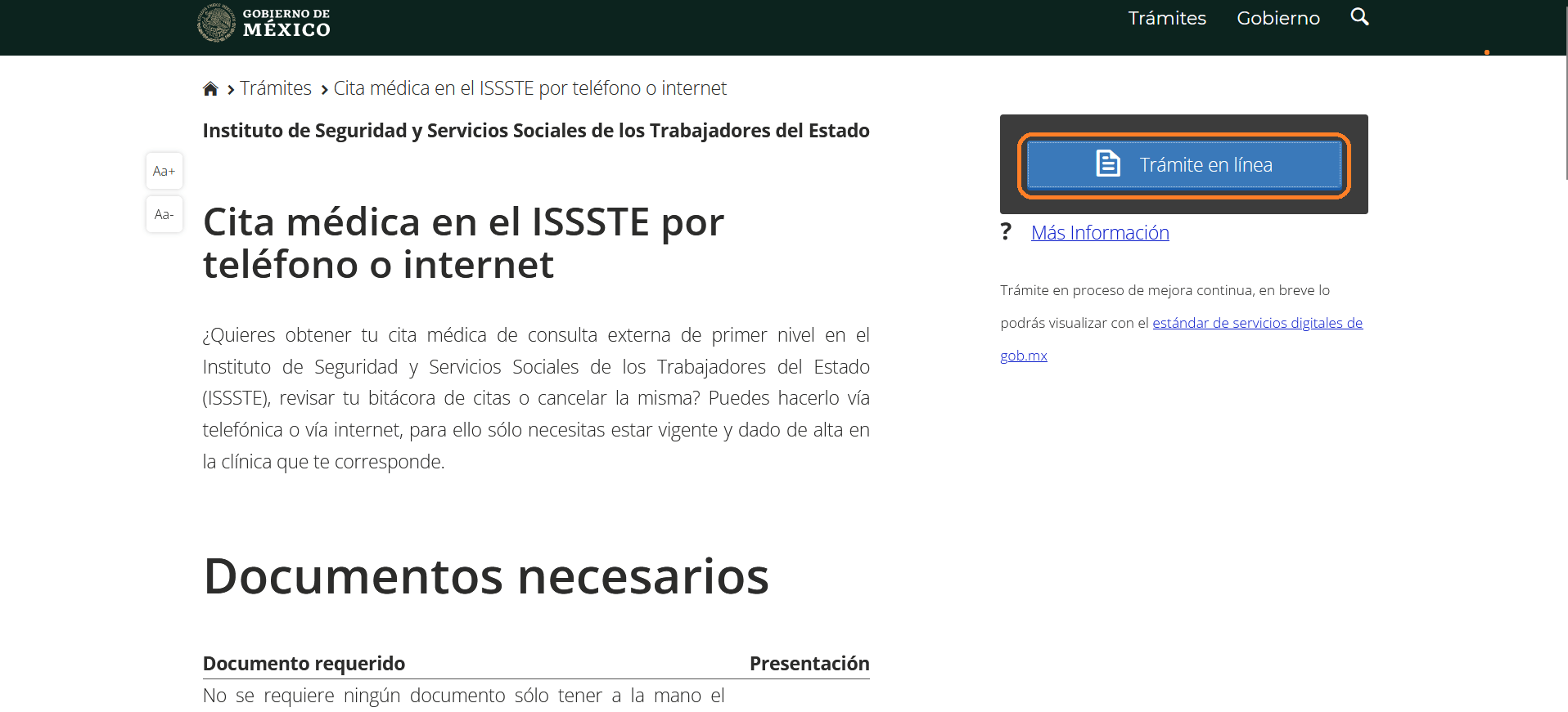 ISSSTE - Trámite en línea