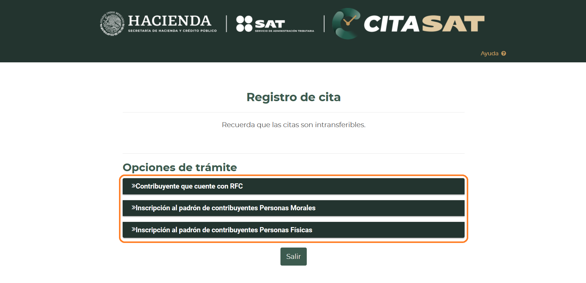 Trámite SAT - Registrar cita