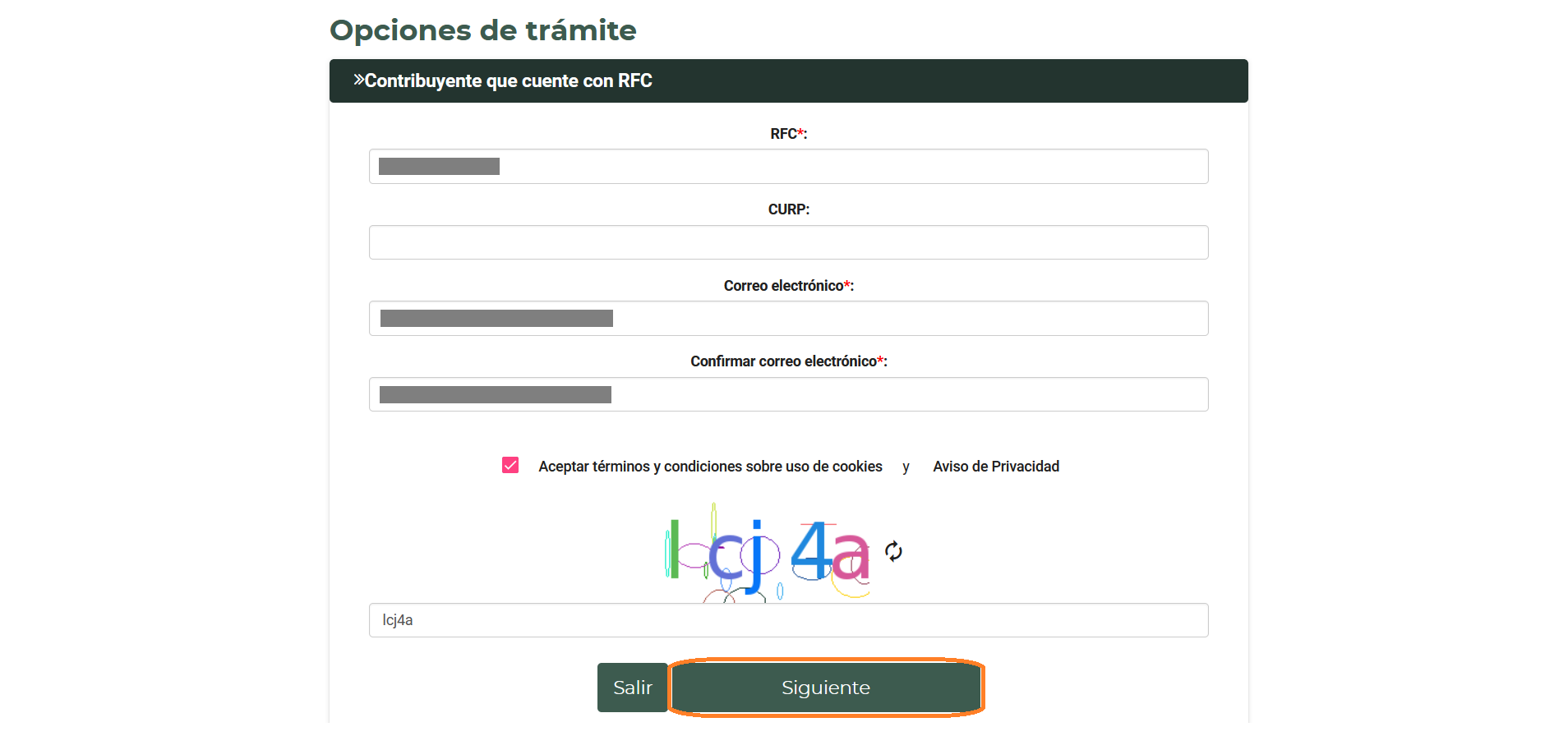 Trámite SAT - Registrar cita