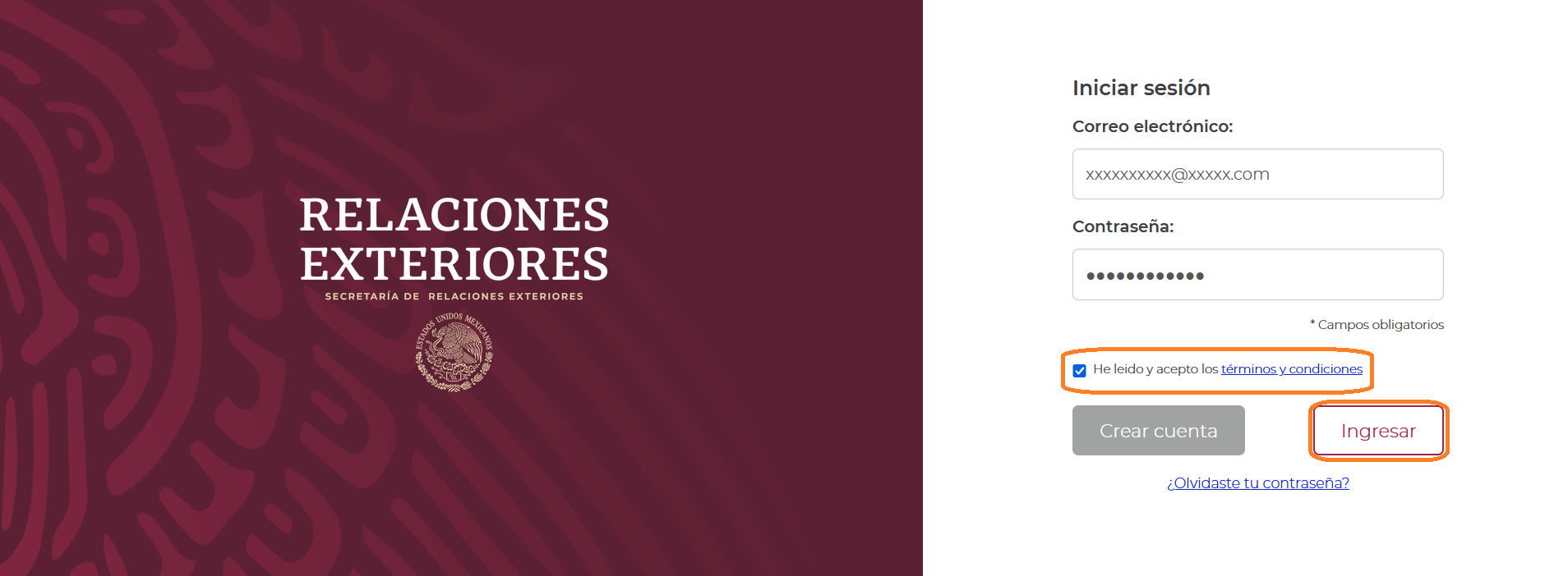 Trámite SRE - Ingresar